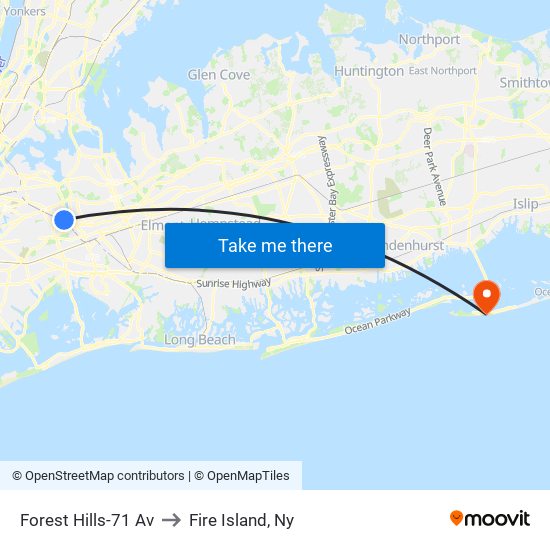 Forest Hills-71 Av to Fire Island, Ny map