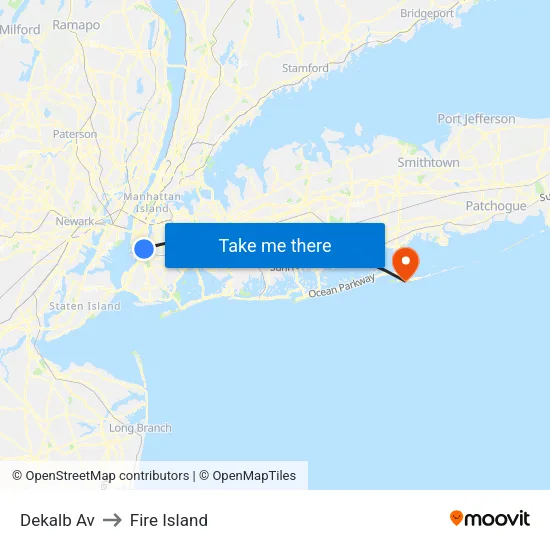 Dekalb Av to Fire Island map