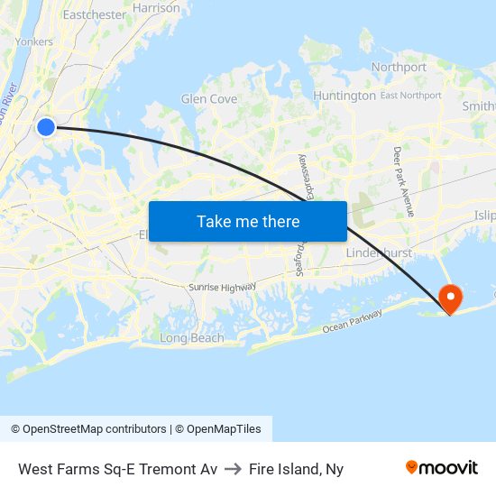 West Farms Sq-E Tremont Av to Fire Island, Ny map