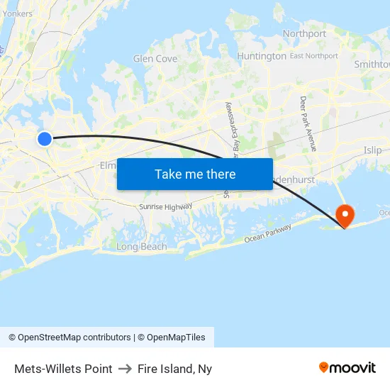 Mets-Willets Point to Fire Island, Ny map