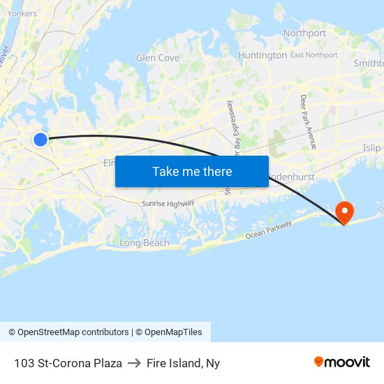 103 St-Corona Plaza to Fire Island, Ny map