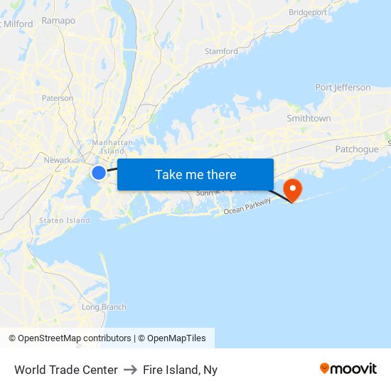 World Trade Center to Fire Island, Ny map