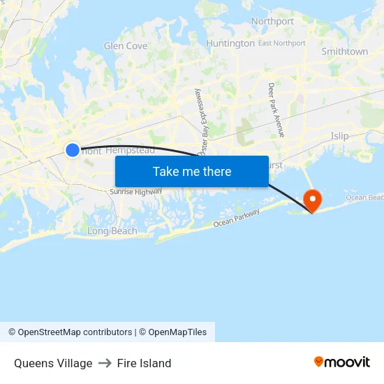Queens Village to Fire Island map