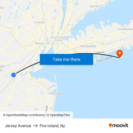 Jersey Avenue to Fire Island, Ny map