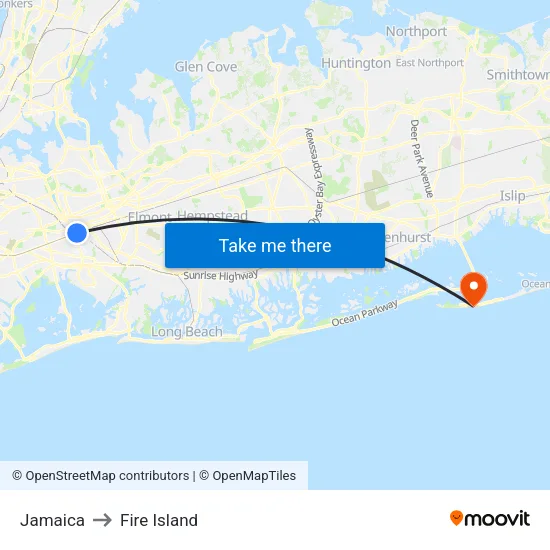 Jamaica to Fire Island map