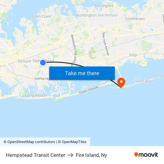 Hempstead Transit Center to Fire Island, Ny map