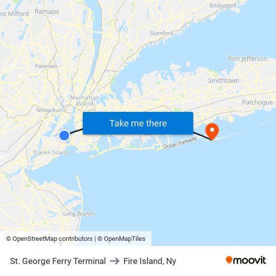 St. George Ferry Terminal to Fire Island, Ny map