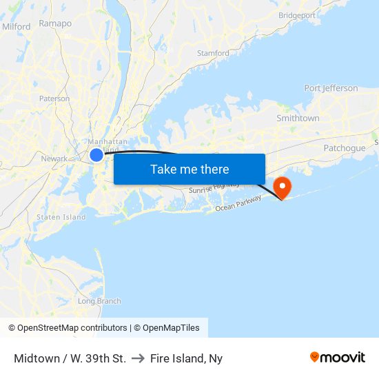 Midtown / W. 39th St. to Fire Island, Ny map