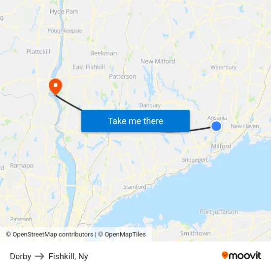 Derby to Fishkill, Ny map