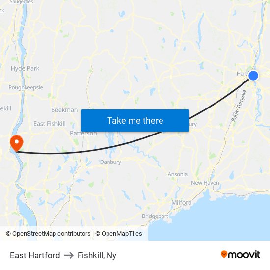 East Hartford to Fishkill, Ny map