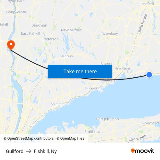 Guilford to Fishkill, Ny map