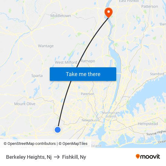 Berkeley Heights, Nj to Fishkill, Ny map