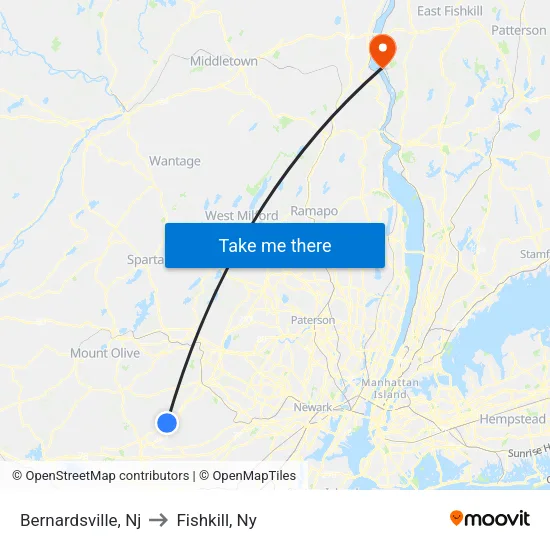 Bernardsville to Fishkill, Ny map