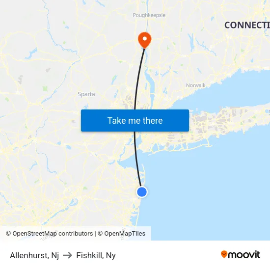 Allenhurst to Fishkill, Ny map