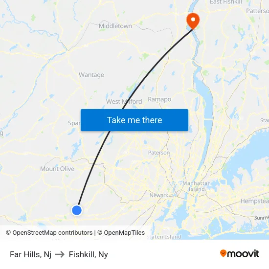 Far Hills to Fishkill, Ny map