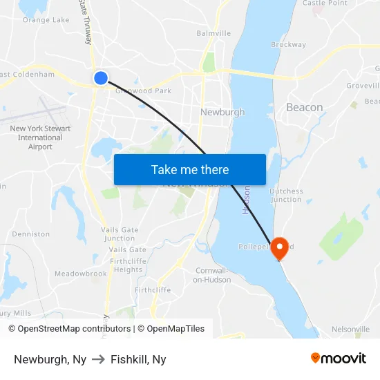 Newburgh to Fishkill, Ny map
