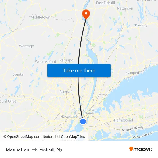 Manhattan to Fishkill, Ny map