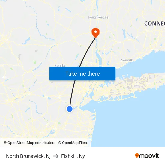 North Brunswick to Fishkill, Ny map
