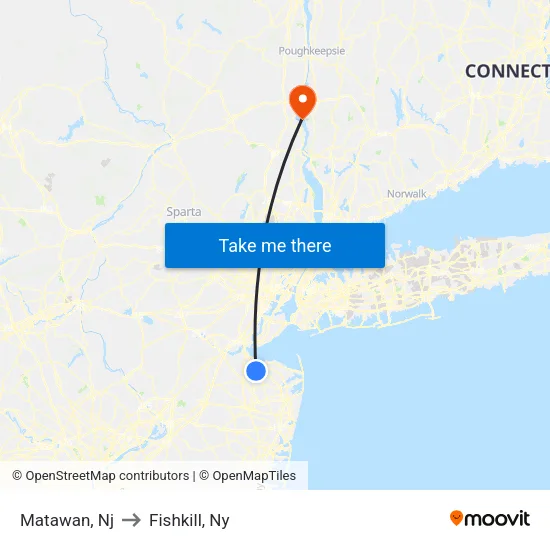 Matawan to Fishkill, Ny map