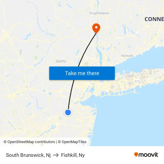 South Brunswick to Fishkill, Ny map