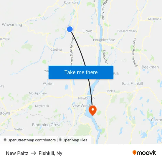New Paltz to Fishkill, Ny map