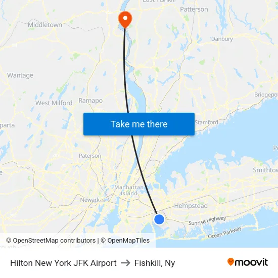 Hilton New York JFK Airport to Fishkill, Ny map