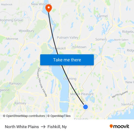 North White Plains to Fishkill, Ny map