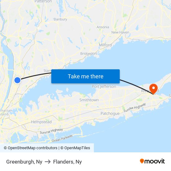 Greenburgh, Ny to Flanders, Ny map