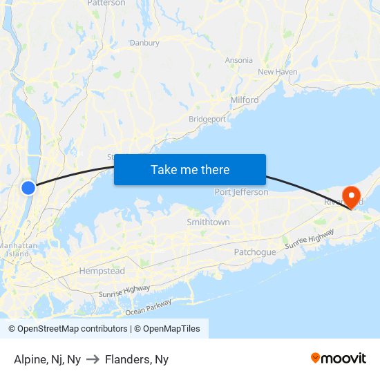 Alpine, Nj, Ny to Flanders, Ny map