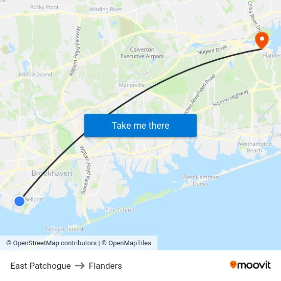 East Patchogue to Flanders map