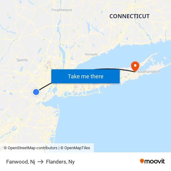 Fanwood, Nj to Flanders, Ny map