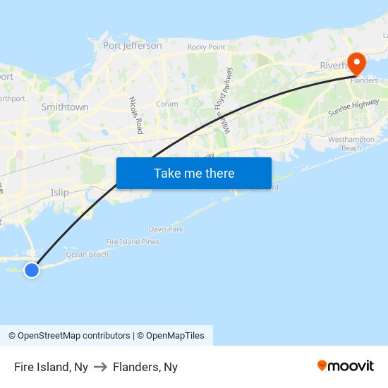 Fire Island, Ny to Flanders, Ny map