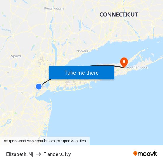 Elizabeth, Nj to Flanders, Ny map