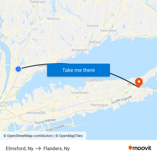 Elmsford, Ny to Flanders, Ny map