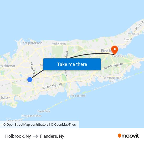 Holbrook, Ny to Flanders, Ny map