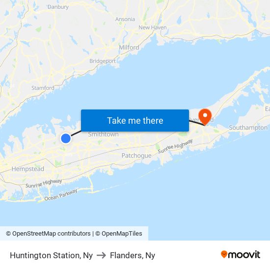 Huntington Station, Ny to Flanders, Ny map