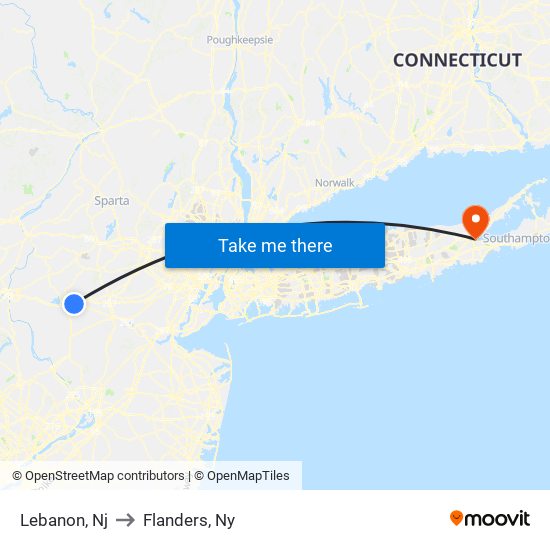 Lebanon, Nj to Flanders, Ny map