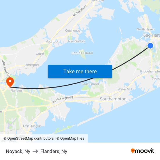 Noyack, Ny to Flanders, Ny map