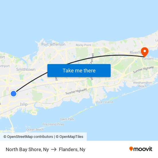 North Bay Shore, Ny to Flanders, Ny map