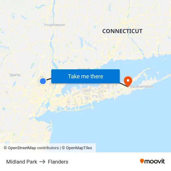 Midland Park to Flanders map