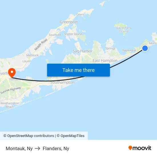 Montauk to Flanders, Ny map