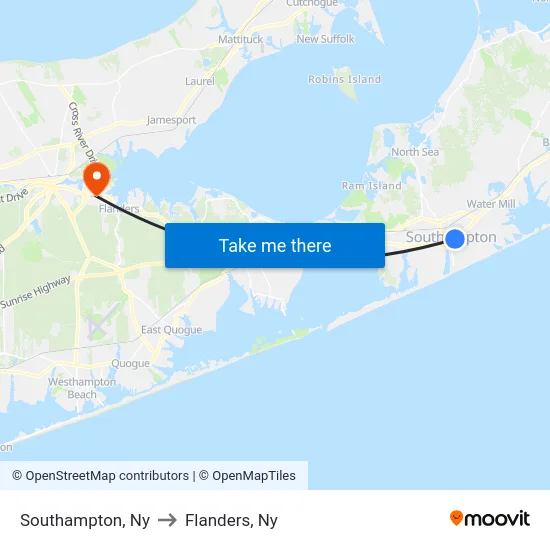 Southampton to Flanders, Ny map