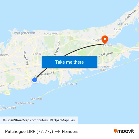Patchogue LIRR (77, 77y) to Flanders map