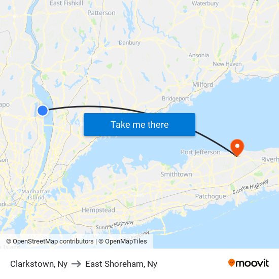 Clarkstown, Ny to East Shoreham, Ny map