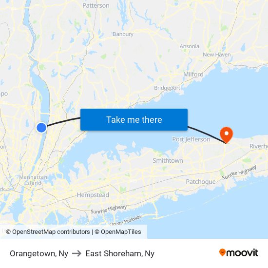 Orangetown, Ny to East Shoreham, Ny map