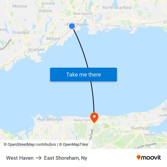 West Haven to East Shoreham, Ny map