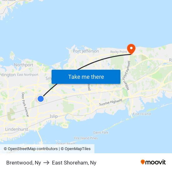 Brentwood, Ny to East Shoreham, Ny map