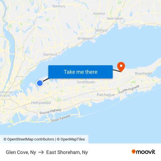 Glen Cove, Ny to East Shoreham, Ny map