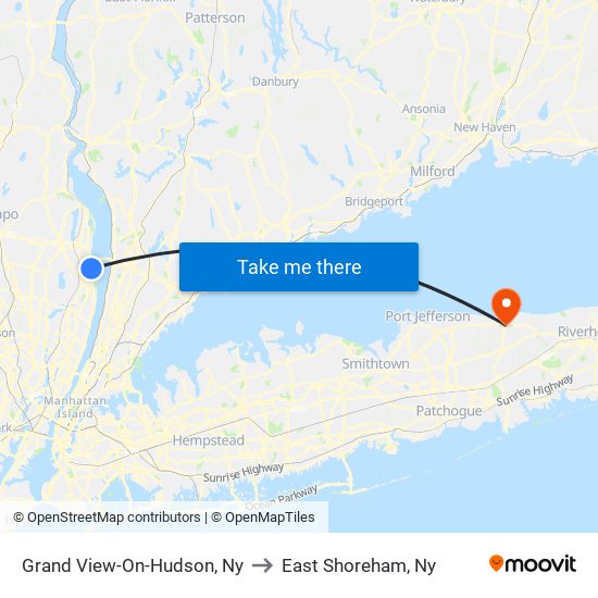 Grand View-On-Hudson, Ny to East Shoreham, Ny map