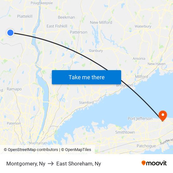 Montgomery, Ny to East Shoreham, Ny map